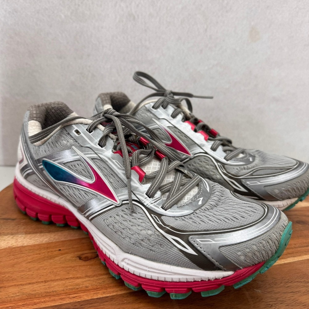 Brooks Ghost 8 Running Shoes Cushioned Athletic Sneakers Gray Pink Size 8